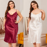 Luxurious Plus Size Satin Cowl Neck Midi Slip Dress Nightgown