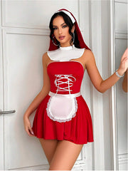 Sexy Nun Costume Set with Apron Dress and Headpiece