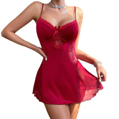 Red Lace Babydoll with Sheer Mesh Panels and Bow Detail