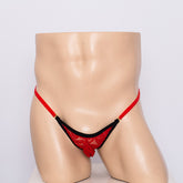 Red Low Rise Suspender Pocket Lace Thong