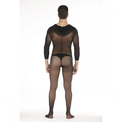 Hooded Long-Sleeve Solid Open-Front Bodystocking