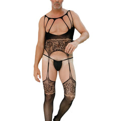 Sleeveless Jacquard High-Slit Mesh Jumpsuit