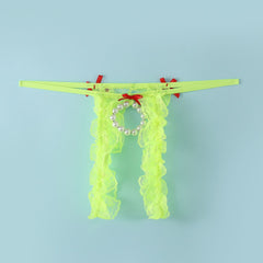 Bow Lace Hollow Crotch Strap Thong
