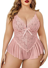 Enchanting Lace and Sheer Mesh Babydoll with Ruffled Hem