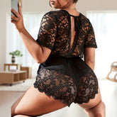 Deep V Lace Sleeve Comfortable Lounge Romper