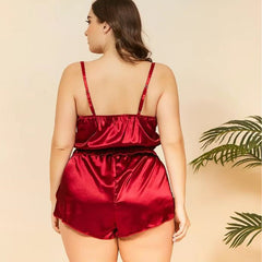 Comfortable Plus Size Satin Camisole and Shorts Sleepwear Set