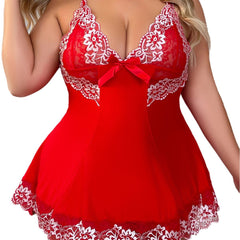 Plus Size Floral Lace Babydoll with Contrast Bow