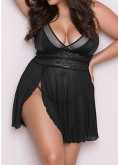 Charming Plus Size Mesh Babydoll Lingerie with Side Slit