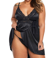 Enchanting Satin Lace Babydoll Chemise with Thong Set