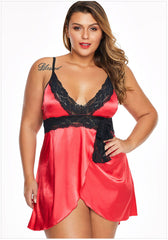Enchanting Satin Lace Babydoll Chemise with Thong Set