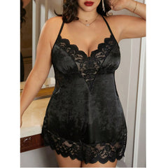 Velvet and Lace Trim Babydoll Chemise Nightie