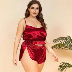 Comfortable Plus Size Satin Camisole and Shorts Sleepwear Set