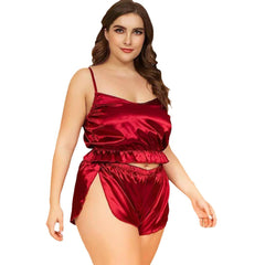 Comfortable Plus Size Satin Camisole and Shorts Sleepwear Set