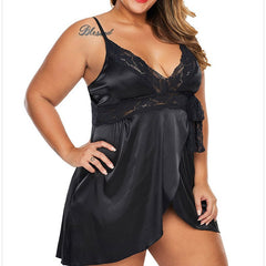 Enchanting Satin Lace Babydoll Chemise with Thong Set