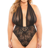 Deep V Mesh and Lace Babydoll Lingerie Bodysuit