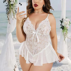 Enchanting Lace and Sheer Mesh Babydoll with Ruffled Hem