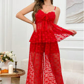 Charming Heart Mesh Lounge Set with Lace Bow Top