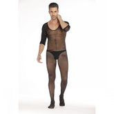 Long-Sleeve Micro-Print Open-Front Bodystocking