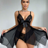 Satin Bow Sheer Babydoll Set with Lace Cup Detail