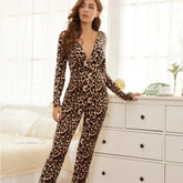 Wild Comfort Leopard Print Long Sleeve Lounge Jumpsuit