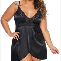 Enchanting Satin Lace Babydoll Chemise with Thong Set