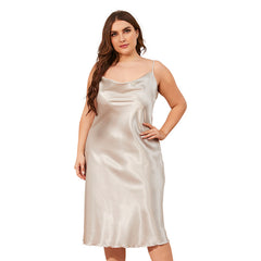 Luxurious Plus Size Satin Cowl Neck Midi Slip Dress Nightgown