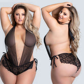 Halter Neck Sheer Mesh and Lace Bodysuit
