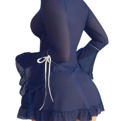 Ruffle Mesh Babydoll with Bell Sleeves and Satin Tie