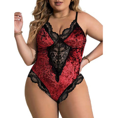 Velvet and Lace Plus Size Bodysuit with Strappy Back Design