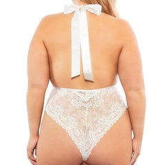 Deep V Mesh and Lace Babydoll Lingerie Bodysuit