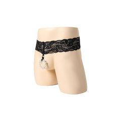 Pearl ring black lace wide waist brief