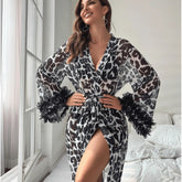Sheer Leopard Print Robe with Ruffle Cuff Sleeves