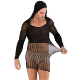 Hooded Plus-Size Hip-Wrap Mesh Tunic