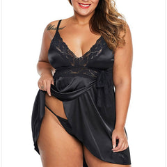 Enchanting Satin Lace Babydoll Chemise with Thong Set