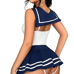 Sailor Schoolgirl Costume Set with Cut-Out Bodysuit and Mini Skirt