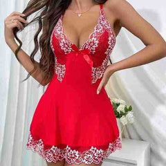 Luxe Contrast Lace Babydoll with Floral Embroidery Trim