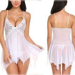 Romantic Sheer Lace Cup Babydoll Lingerie and Thong