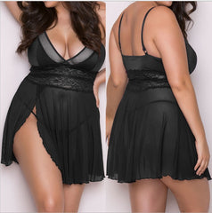 Charming Plus Size Mesh Babydoll Lingerie with Side Slit