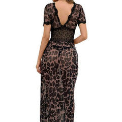 Leopard Print Maxi Chemise with Lace and High Slit