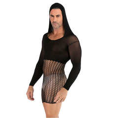 Hooded Plus-Size Hip-Wrap Mesh Tunic