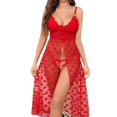 Romantic Sheer Heart Mesh Chemise and G-String Lingerie Set