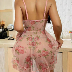 Garden Bloom Ruffle Babydoll with Sheer Floral Skirt
