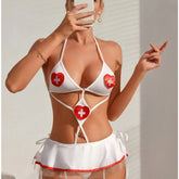 Heart Cross Nurse Costume Set with Cutout Halter Top