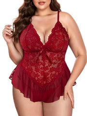 Enchanting Lace and Sheer Mesh Babydoll with Ruffled Hem