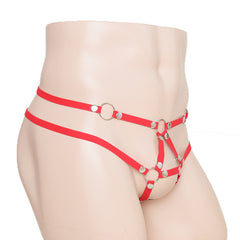 Red Elastic Silver Pins Multi-Hollow Thong