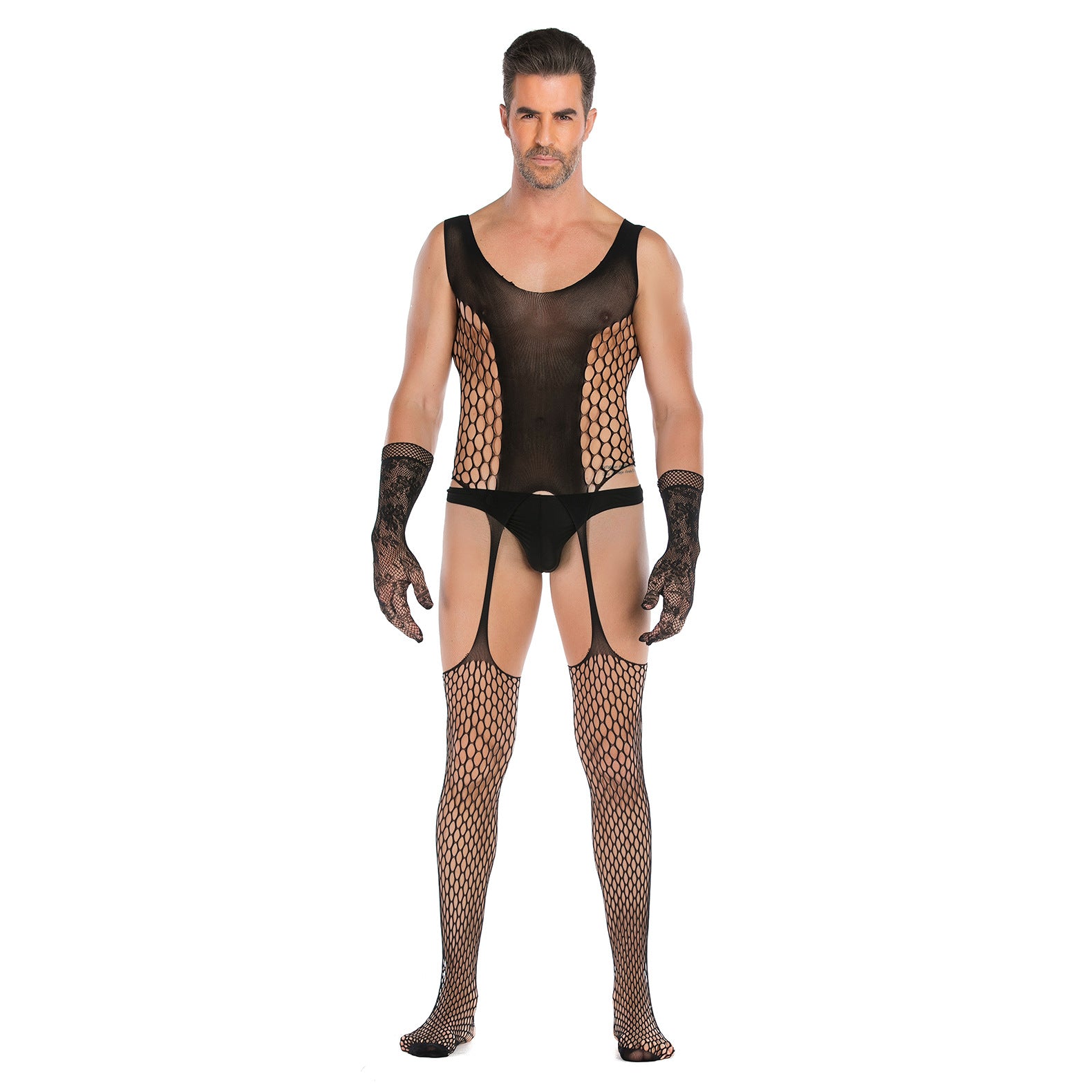 Open-Front Jacquard Pajama Set with Gloves