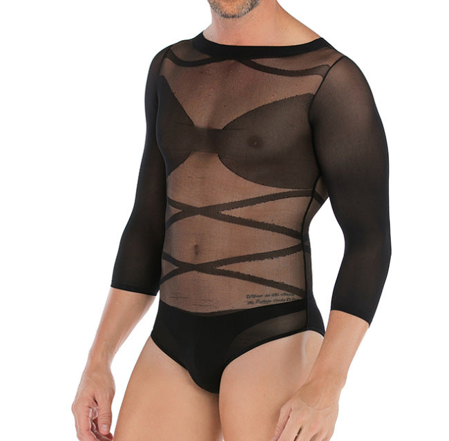 Patterned Long-Sleeve Jumpsuit Bodystocking