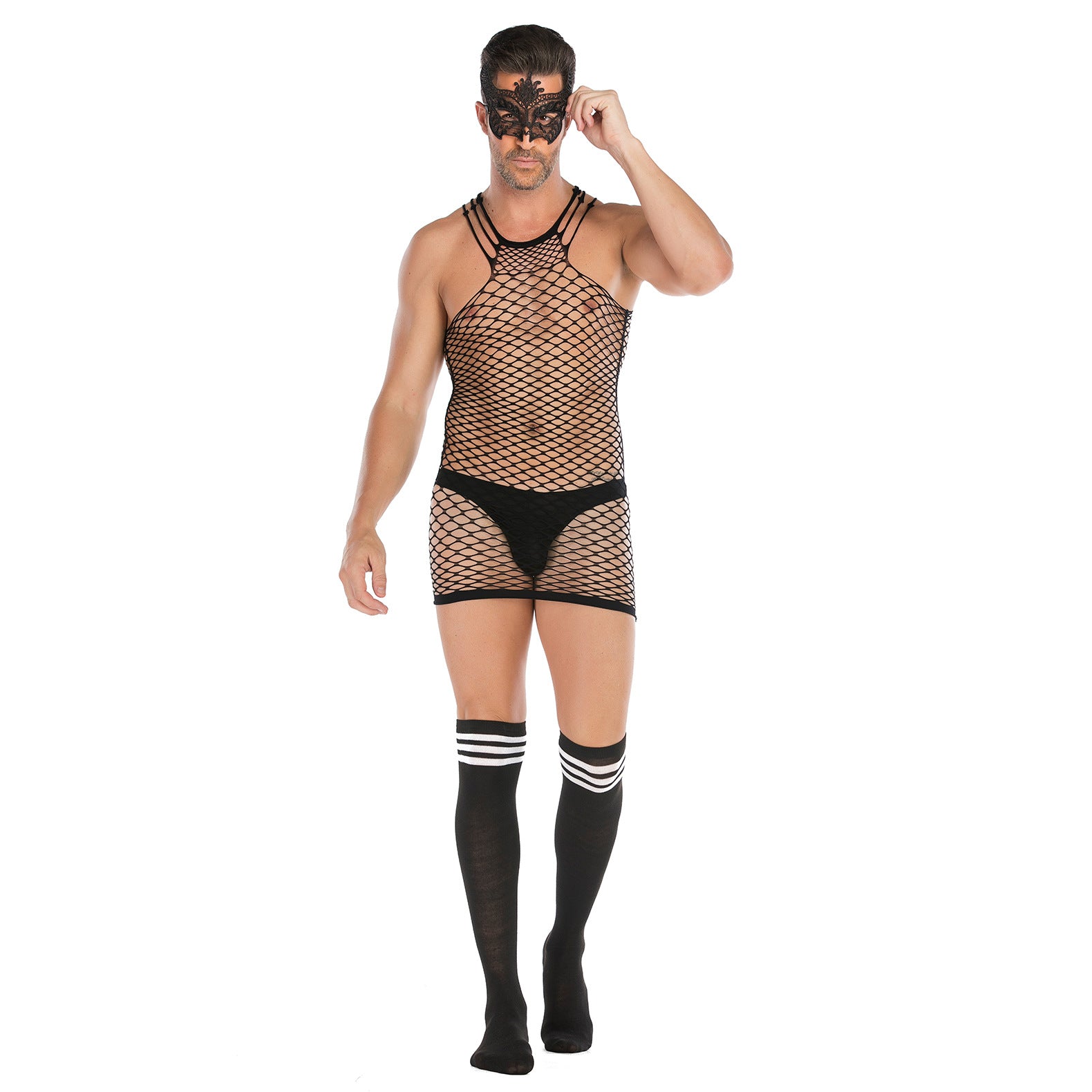 Striped Lace Mask & Nightdress Set