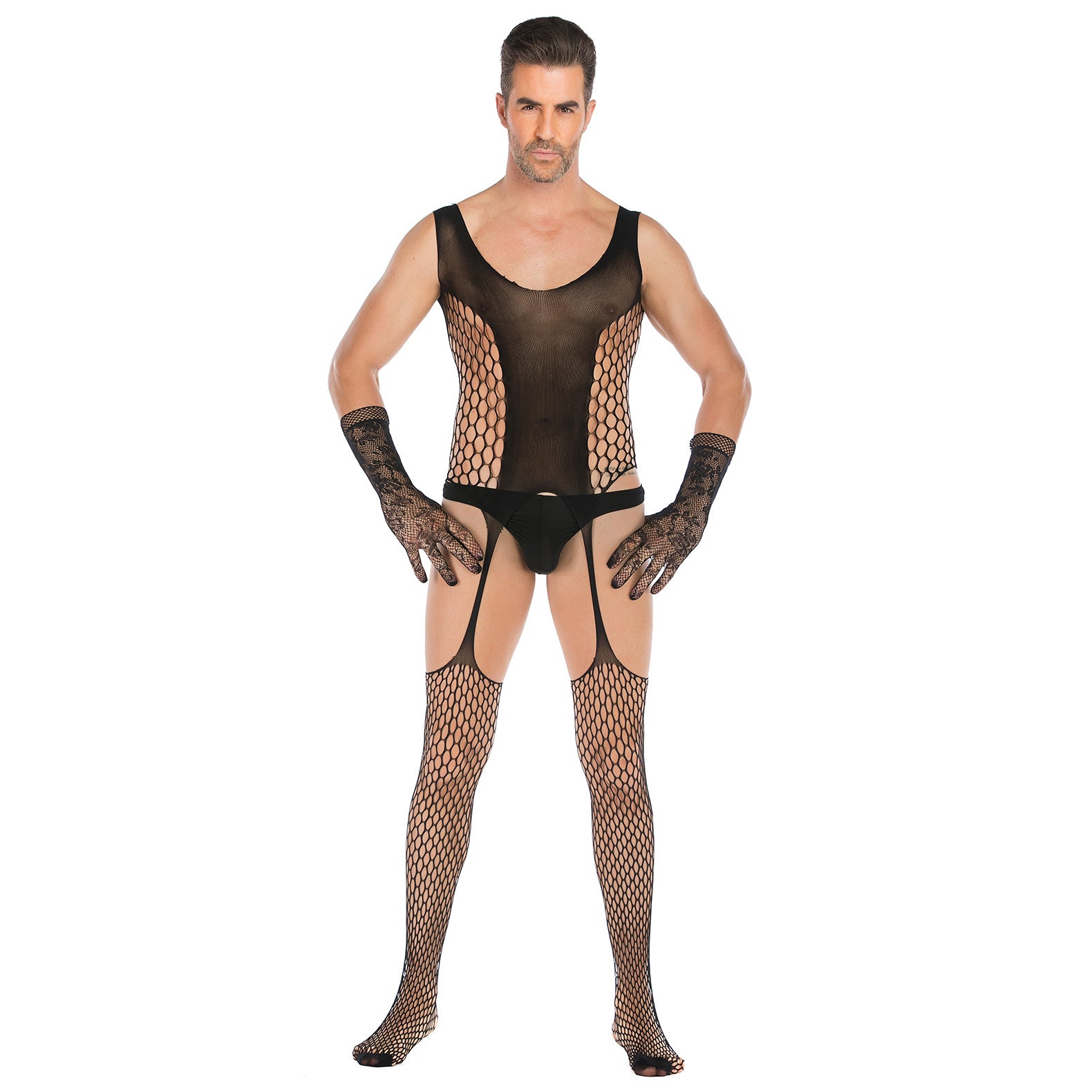 Open-Front Jacquard Pajama Set with Gloves