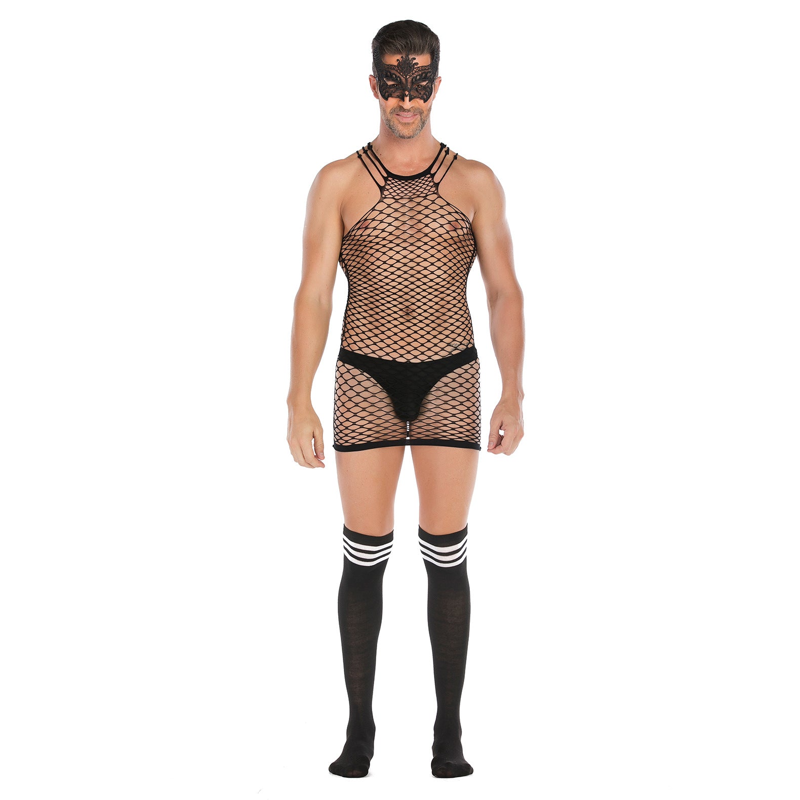 Plus-Size Open-Front Lace Pattern Mesh Bodysuit